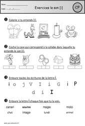 Exercices - Son i - Etude des sons : 3eme Harmos - PDF à imprimer