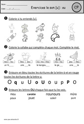 Exercices - Son u - ou - Etude des sons : 3eme Harmos - PDF à imprimer