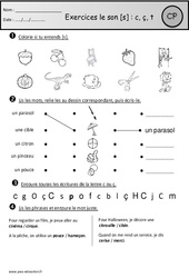 Exercices - Son s - c, ç, t - Etude des sons : 3eme Harmos - PDF à imprimer