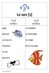 Son s - s, ss - Etude des sons - Affichage pour la classe : 3eme Harmos - PDF à imprimer