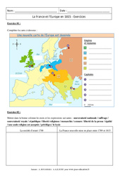 La France et l'Europe en 1815 - Exercices corrigés : 10ème Harmos - PDF à imprimer