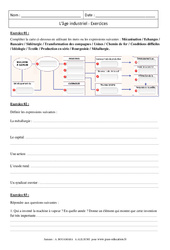 Exercice L'âge industriel - Exercices corrigés - XIXème siècle : 10ème Harmos - PDF à imprimer