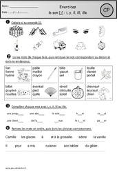 Exercices - Son j - Fiches i, y, il, ill, ille - Etude des sons : 3eme Harmos - PDF à imprimer