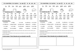 Son in, im, ain, ein - Phonologie - Etude des sons : 3eme Harmos - PDF à imprimer