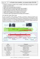 Première Guerre mondiale  vers une guerre totale (1914 - 1918) - Cours : 11ème Harmos - PDF à imprimer