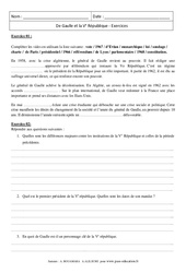 De Gaulle et la Ve République - Exercices corrigés : 11ème Harmos - PDF à imprimer