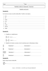 Simplifier une fraction - Révisions : 11ème Harmos - PDF à imprimer