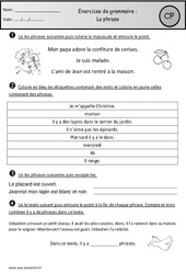 Phrase - Exercices - Grammaire : 3eme Harmos - PDF à imprimer