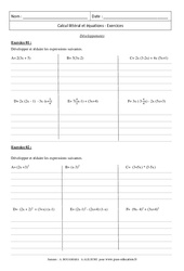 Développements - Calcul littéral et équations - Révisions : 11ème Harmos - PDF à imprimer