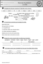 Verbe - Exercices - Grammaire : 3eme Harmos - PDF à imprimer