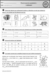 Exercices - Alphabet - Vocabulaire : 3eme Harmos - PDF à imprimer