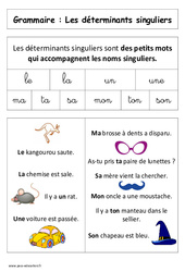 Les déterminants singuliers - Affiche pour la classe - Grammaire : 3eme Harmos - PDF à imprimer