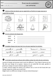 Contraires - Exercices - Vocabulaire : 3eme Harmos - PDF à imprimer