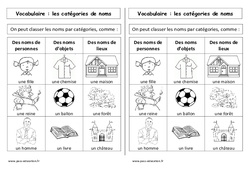 Catégories de noms - Cours, Leçon : 3eme Harmos - PDF gratuit à imprimer