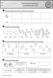 Exercices - Nombres de 6 à 10 : 3eme Harmos - PDF à imprimer