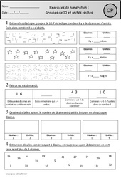 Exercices - Groupes de 10 et unités isolées : 3eme Harmos - PDF à imprimer