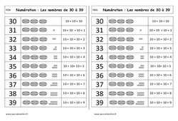 Nombres de 30 à 39 - Cours, Leçon : 3eme Harmos - PDF à imprimer