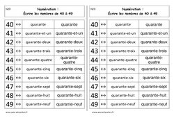 Ecrire les nombres de 40 à 49 - Cours, Leçon : 3eme Harmos - PDF à imprimer