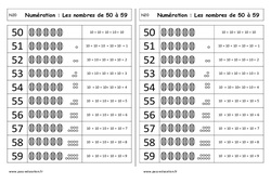 Nombres de 50 à 59 - Cours, Leçon : 3eme Harmos - PDF à imprimer