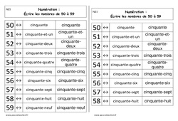 Ecrire les nombres de 50 à 59 - Cours, Leçon : 3eme Harmos - PDF à imprimer