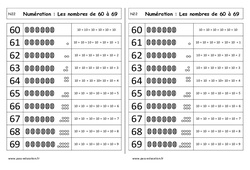 Nombres de 60 à 69 - Cours, Leçon : 3eme Harmos - PDF gratuit à imprimer