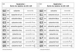 Leçon Ecrire les nombres de 60 à 69 - Cours, Leçon : 3eme Harmos - PDF à imprimer