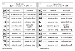 Ecrire les nombres de 60 à 69 - Cours, Leçon : 3eme Harmos - PDF gratuit à imprimer