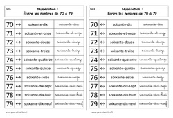 Leçon Ecrire les nombres de 70 à 79 - Cours, Leçon : 3eme Harmos - PDF à imprimer