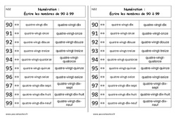 Ecrire les nombres de 90 à 99 - Cours, Leçon : 3eme Harmos - PDF gratuit à imprimer