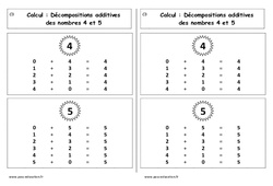 Décompositions additives des nombres 4 et 5 - Cours, Leçon : 3eme Harmos - PDF gratuit à imprimer