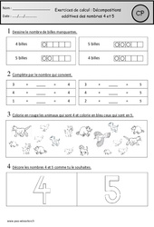 Exercices - Décompositions additives des nombres 4 et 5 : 3eme Harmos - PDF à imprimer