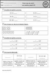 Exercices - Doubles jusqu'à 20 - Calcul : 3eme Harmos - PDF à imprimer