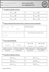 Exercices - Compléments à 10 + la maison du 10 - Calcul : 3eme Harmos - PDF à imprimer