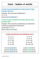 Doubles et moitiés - Affiche pour la classe - Calcul : 3eme Harmos - PDF à imprimer