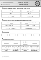 Exercices - Doubles et moitiés - Calcul : 3eme Harmos - PDF à imprimer