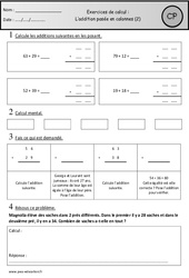 Révisions - Addition posée en colonnes avec retenue : 3eme Harmos - PDF à imprimer