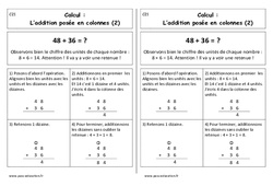 Addition posée en colonnes avec retenue - Cours, Leçon : 3eme Harmos - PDF à imprimer