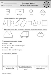 Carré, rectangle, triangle et rond - Exercices - Figures géométriques simples : 3eme Harmos - PDF à imprimer