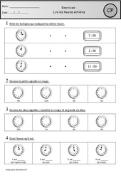 Exercices - Lire les heures entières - Grandeurs et Mesures : 3eme Harmos - PDF à imprimer