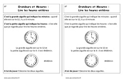 Lire les heures entières - Cours, Leçon : 3eme Harmos - PDF gratuit à imprimer