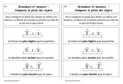 Comparer le poids des objets - Cours, Leçon : 3eme Harmos - PDF gratuit à imprimer