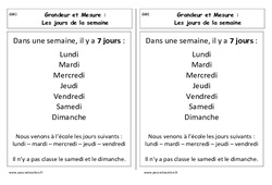 Jours de la semaine - Cours, Leçon : 3eme Harmos - PDF gratuit à imprimer