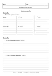 Equations du type x2= a  Exercices - Exercices - Racines carrées : 11ème Harmos - PDF à imprimer