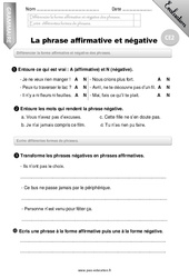 Phrase affirmative et négative - Examen Evaluation - Bilan : 5ème Harmos - PDF à imprimer