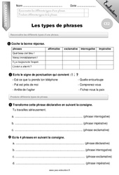 Types de phrases - Examen Evaluation - Bilan : 5ème Harmos - PDF à imprimer