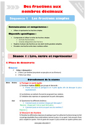 Lire, écrire et représenter - Séance 1 - Fractions simples - Séquence 1 : 6ème, 7ème Harmos - PDF à imprimer