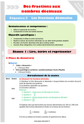 Lire - Ecrire et représenter - Séance 1 - Fractions décimales - Séquence 2 : 6ème, 7ème Harmos - PDF à imprimer