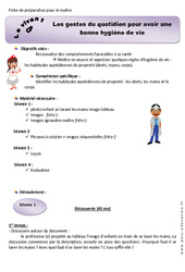 Gestes du quotidien pour avoir une bonne hygiène de vie - Fiche de préparation : 3eme Harmos - PDF à imprimer