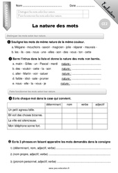 Nature des mots - Examen Evaluation - Bilan : 5ème Harmos - PDF à imprimer