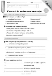 Accord du verbe avec son sujet - Examen Evaluation - Bilan : 5ème Harmos - PDF à imprimer
